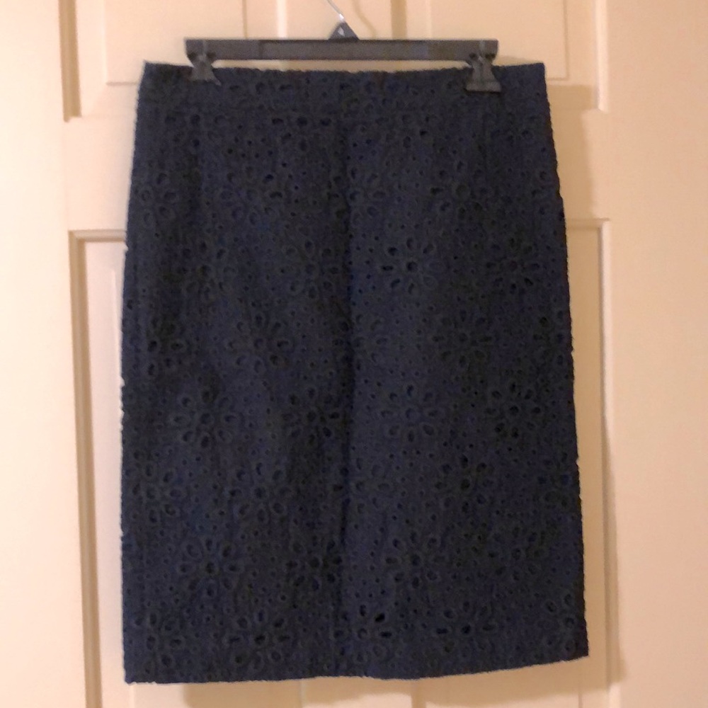 NWOT J.Crew navy eyelet pencil skirt 4